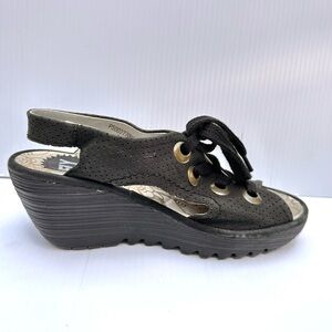 Fly London Ylva Wedge Lace-Up Perforated Leather Sandal Shoe 38
